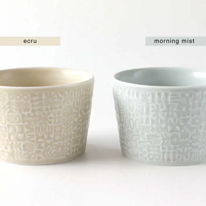 【波佐見焼】PATTERNED MUG ペア2色セット  ecru＋morning mist 【BIRDS' WORDS】[CF051] 波佐見焼