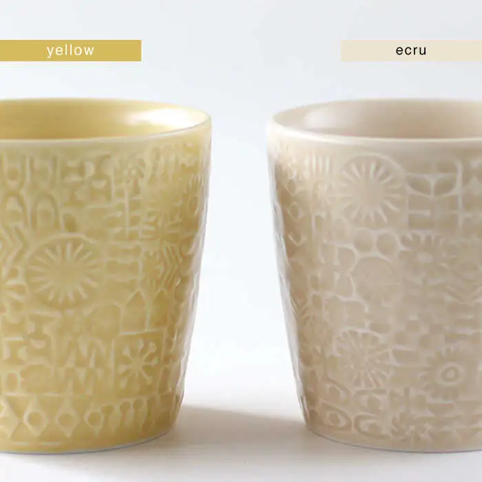 【波佐見焼】PATTERNED CUP ペア2色セット yellow + ecru【BIRDS’ WORDS】[CF055] 波佐見焼