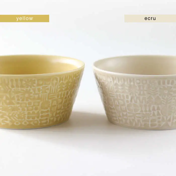 【波佐見焼】PATTERNED BOWL ペア 2点セット yellow + ecru【BIRDS’ WORDS】[CF057] 波佐見焼