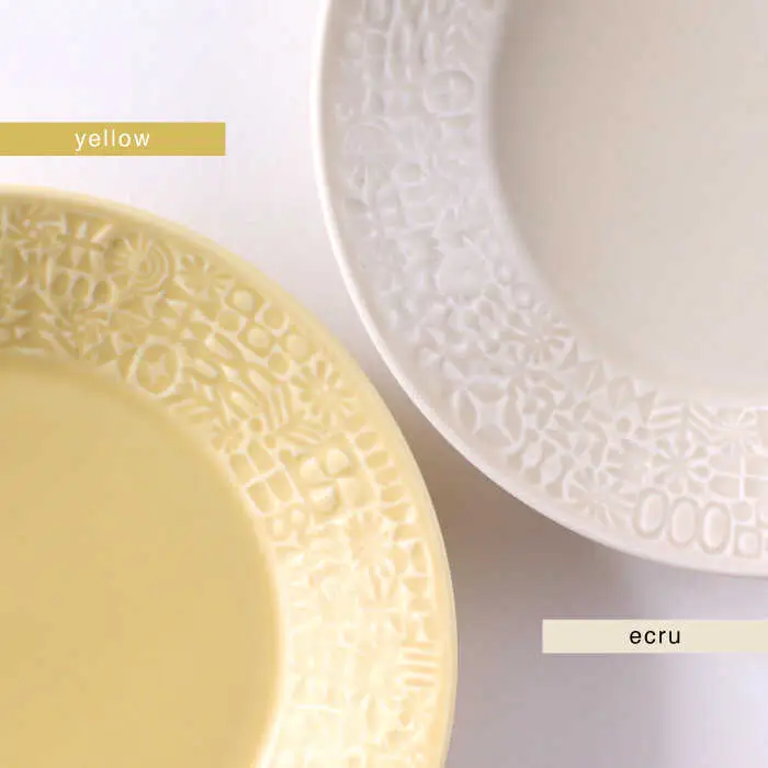 【波佐見焼】PATTERNED PLATE ペア 2色セット yellow+ecru【BIRDS' WORDS】[CF061] 波佐見焼