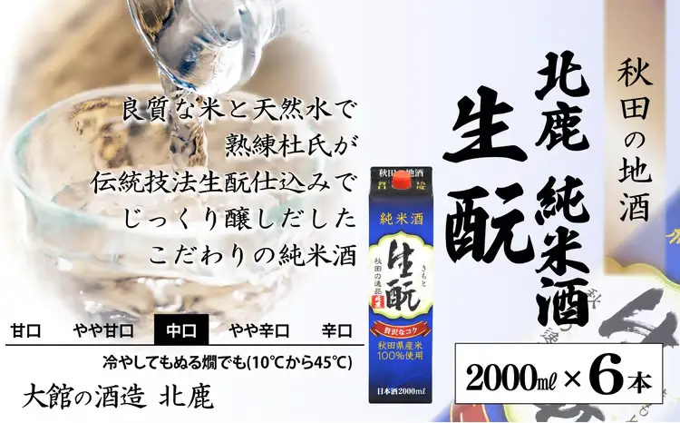 【隔月3回定期便】北鹿 『純米酒 生もとパック』 2L×6本 (全18本)　490P4001【筒井商店】