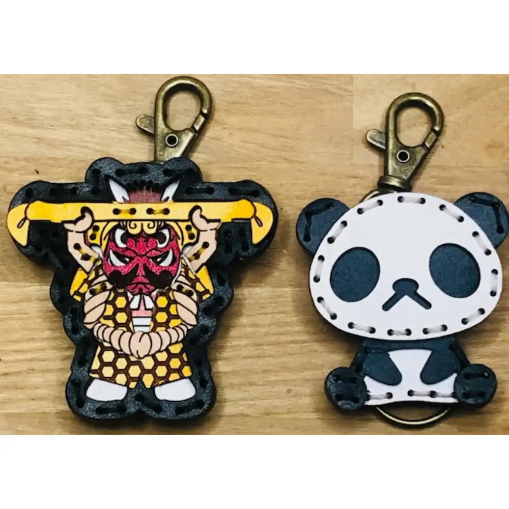 ヤブver3&zooパンダ レザーキーホルダーセット 一点もの 革 キーリング レディース メンズ 鍵 バッグチャーム ストラップ 革小物 かわいい 動物 キャラクター ギフト プレゼント 送料無料 ku022-012-r
