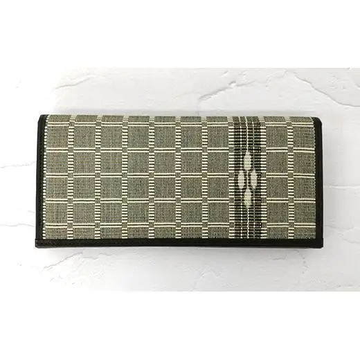 AZ-93 みんさー織 長財布（コイン収納なし）牛革（楕円ヒチガーラ  グレイッシュ）