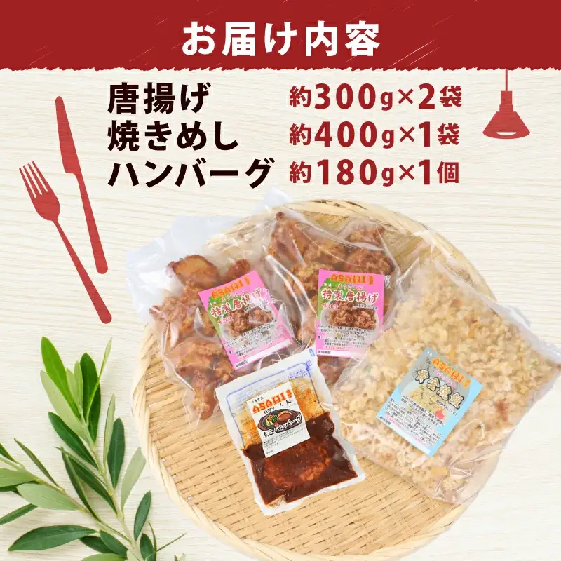 冷凍食品 セット 唐揚げ 焼きめし ハンバーグ ASAHI特製 株式会社きむら 冷凍食品 J010-126004