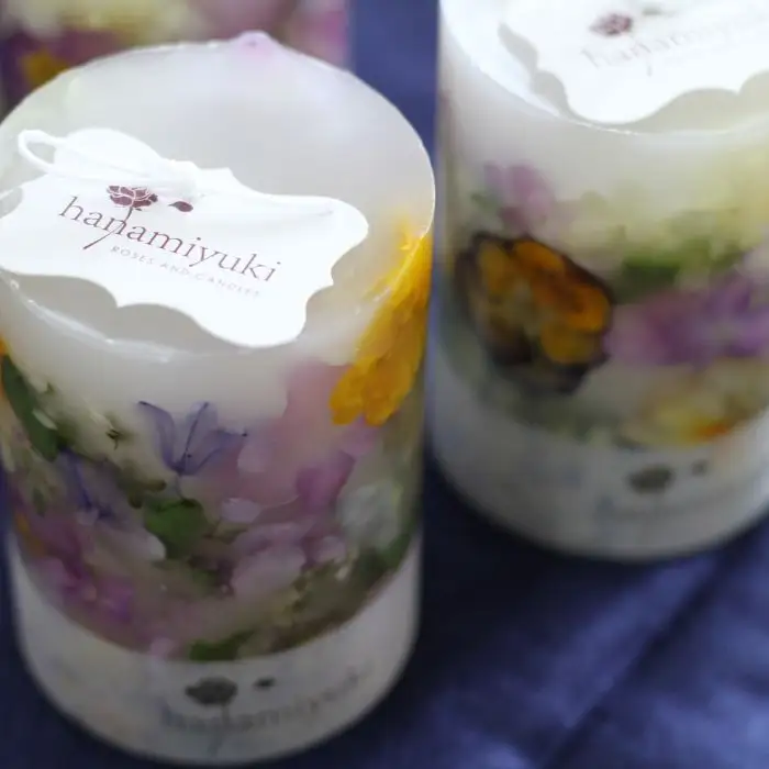 キャンドル２種詰合せセット（自家製花使用）【hanamiyuki】 フラワーキャンドル キャンドル ろうそく 蝋燭 ロウソクローズ バラ ばら 薔薇 ギフト プレゼント贈り物 ご贈答用 花 はな ボタニカル 手仕事 手作り クラフト ハンドメイド あかり 灯り 灯 火 詰め合わせ 詰合わせ 岩手県雫石町 おすすめ