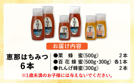 恵那蜂蜜 6本セット (蓮華蜂蜜300g×2本、百花蜂蜜300g・500g×各1本、栗蜂蜜500g×2本) / 恵那市 / はち工房こうけつ [AUDF008]