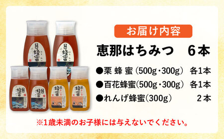 恵那蜂蜜 6本セット (蓮華蜂蜜300g×2本、百花蜂蜜300g・500g×各1本、栗蜂蜜300g・500g×各1本) / 恵那市 / はち工房こうけつ [AUDF017]