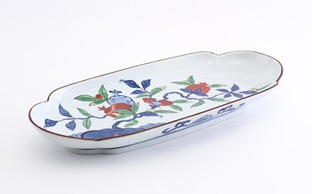 源右衛門窯 染錦柘榴絵 長皿 器 食器 盛皿 柘榴 有田焼 ad042