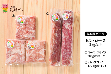 まる姫ポーク　ヒレ・ロース(300g×3パック・約550g×2パック)2kg以上【AK-41】｜送料無料 国産 まる姫ポーク 豚肉 ぶた肉 肉 ヒレブロック ヒレ ローススライス ロース BBQ  小分け 江津市｜