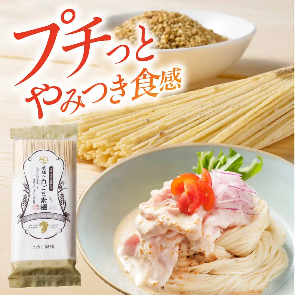 手延べ 白ごま 素麺 あごだし スープ 付 200g / 麺 乾麺 そうめん / 南島原市 / のうち製麺 [SAF014]