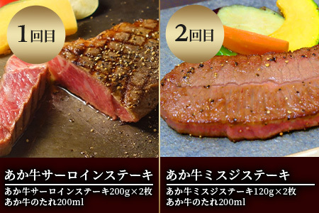 【定期便6回】あか牛 ステーキ 食べ比べ！ 6部位 熊本県産 和牛 タレ付 牛肉 お肉 肉 にく 定期 あか牛 和牛 国産 ステーキ ステーキセット サーロイン サーロインステーキ ミスジ ミスジステーキ ランプ ランプステーキ 三角バラ バラ 三角バラステーキ ヒレ ヒレステーキ リブ リブロース リブロースステーキ ロース あか牛セット あか牛ステーキセット ご褒美 6カ月 希少 希少部位 定期発送 定期便 熊本県 熊本 046-0634