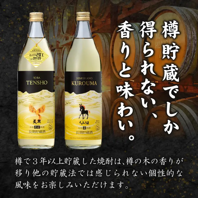 【トンネル長期貯蔵】麦焼酎・そば焼酎　900ml／2本セット お酒 酒 焼酎 そば焼酎 貯蔵酒 お湯割り 水割り ロック ストレート ギフト 飲み比べセット 焼酎セット セット 詰め合わせ ふるさと 贈答 贈り物 プレゼント おすすめ 人気 宮崎県 高千穂町_Tk007-029