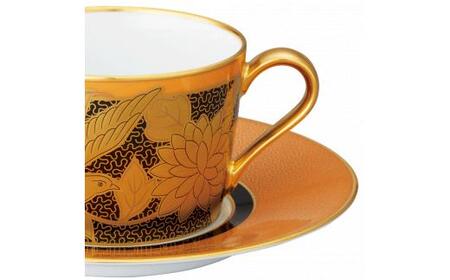 オマージュ コレクションカプチーノ碗皿(橙絵花鳥文) 058-H1239