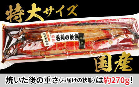 国産 活うなぎ蒲焼 有頭 約270g 2尾 2～4人前《ご寄付後、発送直前にひとつひとつ手焼き！》 [C-044001]