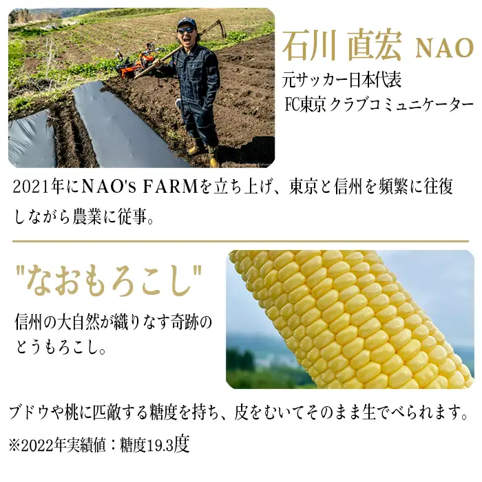 [ クール便 / 冷蔵便 ] 【 NAO's FARM 】 生で食べられる とうもろこし × 10本 2026年7月下旬頃から2026年8月中旬頃まで順次発送予定 令和8年度収穫分 株式会社みみずや 元サッカー日本代表 石川直宏 なおもろこし 信州 野菜 甘い トウモロコシ コーン とうきび 産地直送 長野 予約 長野県 飯綱町 [1716]