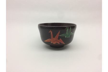 山本翠松　布目抹茶茶碗（かぶら・折り鶴）　n_02