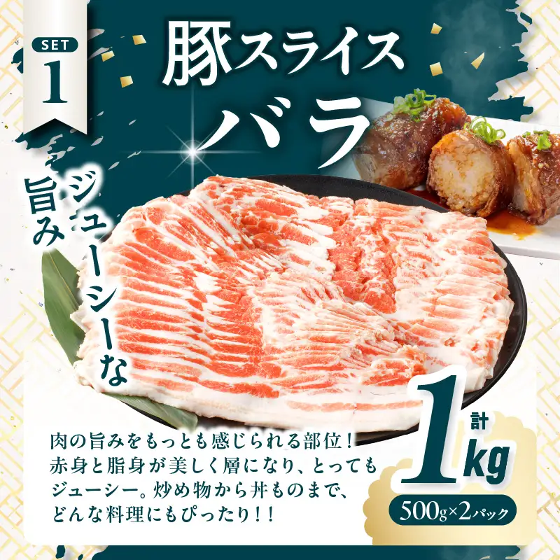 宮崎県産豚スライスバラエティセット(バラ・ロース・肩ロース)合計3kg 肉 豚 豚肉 おかず 国産_T030-0875