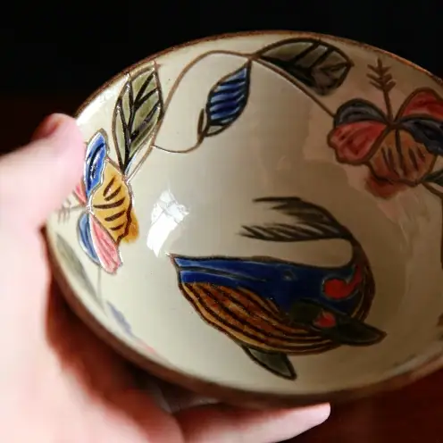 【陶芸工房ふじ】4寸マカイ1枚焼き（ハイビスカス・カメ)と（ハイビスカス・クジラ）セット