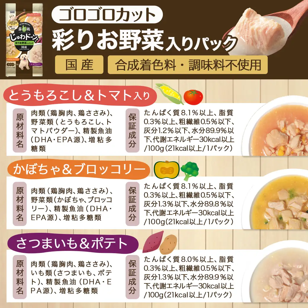≪愛犬ご飯≫霧島鶏じゅわドーン!ゴロゴロカット4種セット※ポスト投函〔LC-3304〕_(都城市) ゴロゴロカット 4種 角切り 国産鶏肉 成犬 犬用 野菜 お肉 ポスト投函