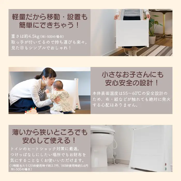 アルミパネルヒーターicoro（イコロ）50cmタイプ ホワイト（i-500WH）【0900601】