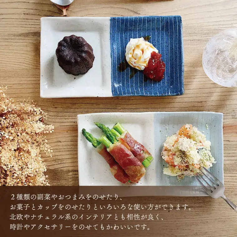 益子焼 2連皿 2点 益子町 BU010