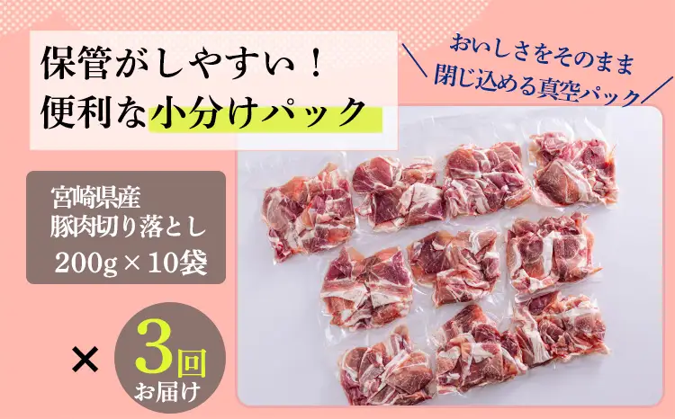 定期便3ヶ月『宮崎県産豚肉切り落とし』 合計6kg(6000g)　TF0686-P00020