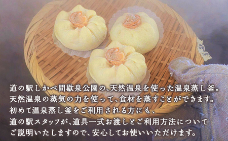 蒸し釜体験 3名様分 ほたて饅 道の駅しかべ間歇泉公園 入園券付 体験型チケット