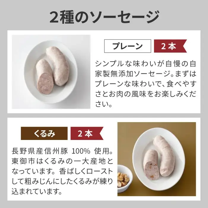 ソーセージとハムのセット（ソーセージ：プレーン、胡桃、ポークハム、チキンハム、生ハム）｜自家製ソーセージハム男