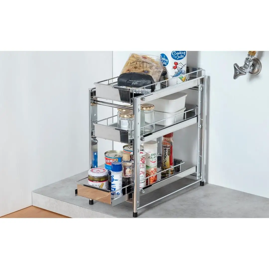 ステンレス製引出しラック 3段 幅20 キッチン用品 キッチン収納 燕三条製 [株式会社オビタス]【026S020】