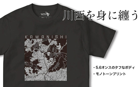 【川西】地図柄ヘビーウェイトTシャツ（スモーキーブラック）3XLサイズ［No.331-06］