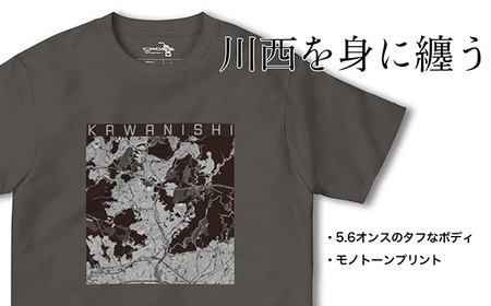 【川西】地図柄ヘビーウェイトTシャツ（チャコール）XLサイズ［No.333-04］