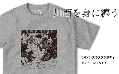 【川西】地図柄ヘビーウェイトTシャツ（ヘザーグレー）3XLサイズ［No.336-06］