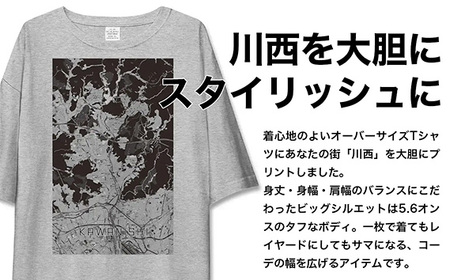 【川西】地図柄ビッグシルエットTシャツ（ヘザーグレー）Lサイズ［No.343-03］