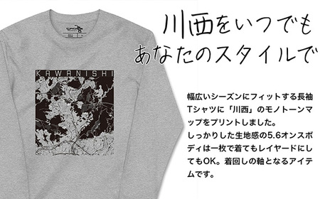 【川西】地図柄ロングスリーブTシャツ（ヘザーグレー）Lサイズ［No.348-03］