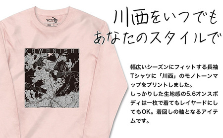 【川西】地図柄ロングスリーブTシャツ（ライトピンク）Mサイズ［No.350-02］