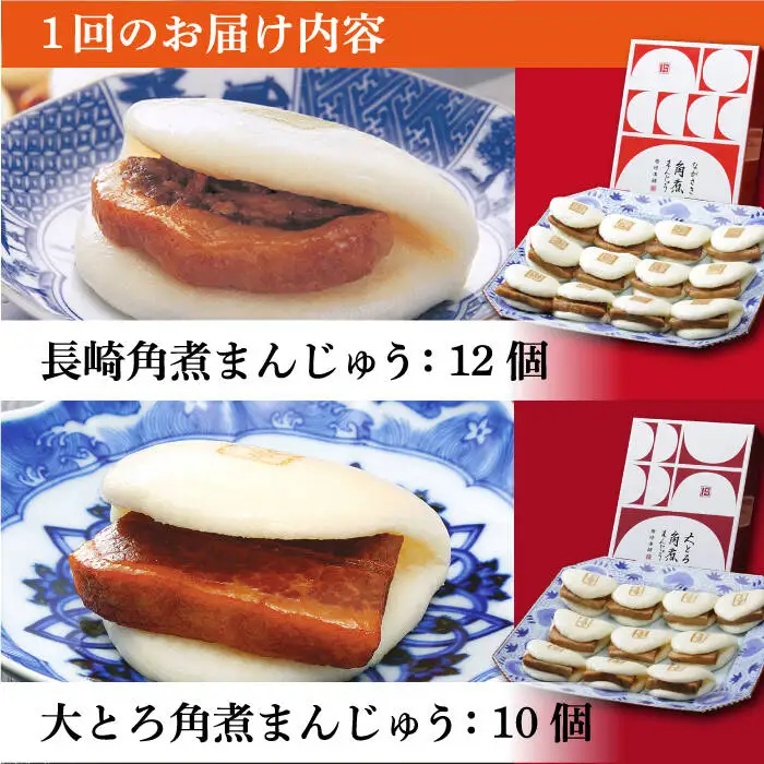 【12回定期便】長崎角煮まんじゅう 12個 / 大とろ角煮まんじゅう 10個 [DBG015] 定期便