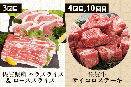 【定期便12回】佐賀の「牛・豚・鶏」食べ比べ 定期便 12ヶ月 12ヵ月 佐賀牛 ありた鶏 佐賀県産豚肉 焼き肉 焼肉 しゃぶしゃぶ ステーキ バラエティ P-9