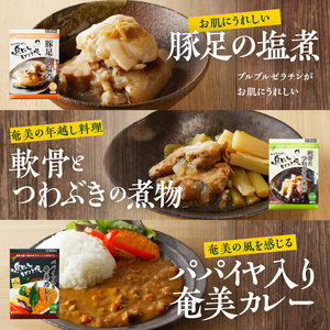 【 奄美 の 伝統 ・ 島料理 】レトルト 大容量 セット A003-010 惣菜 総菜 鶏飯 軟骨の甘辛煮 豚骨と冬瓜のみそ煮 ヤギ汁 パパイヤ入り奄美カレー 伝統島料理 ジビエ料理 塩分控えめ ソウルフード 豚軟骨 軟骨 奄美料理 カレー ごちそう ご褒美 時短 便利 簡単 美味しい おいしい エナジースープ おかず 汁 夕食 昼食 朝食 三環舎 ふるさと納税 鹿児島 奄美市 おすすめ ランキング プレゼント ギフト