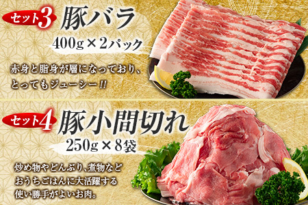 数量限定 豚しゃぶ 3種 小間切れ セット 合計4kg 豚肉 ポーク 人気 豚ロース スライス肉 豚バラ しゃぶしゃぶ サラダ 個包装 小分け 万能食材 おかず お弁当 おつまみ 食べ比べ 詰め合わせ お取り寄せ グルメ おすそ分け 冷凍 お土産 宮崎県 日南市 送料無料_DA43-25