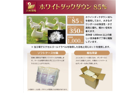 【訳あり】羽毛布団 シングル 合掛け 色柄おまかせ 春秋用 中厚 ホワイトダックダウン85％ 0.8kg 350dp｜[川村羽毛 山梨県 韮崎市 20743638]