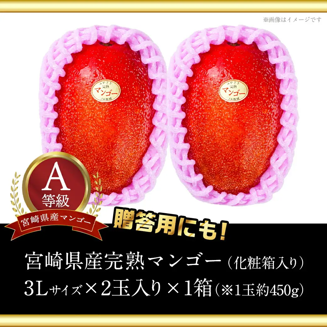 【先行受付!】宮崎県産完熟マンゴー(A等級) 【3L以上×2玉】化粧箱入り≪2026年5月中旬以降順次お届け≫_AE-0112