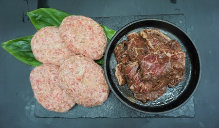 （冷凍） 国産牛100％ ハンバーグ 600g 特製たれ漬け ハラミ 300g ／ 歩商事 焼肉 自家製タレ 贈答用 ギフト お弁当 奈良県 田原本町