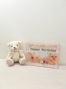 ハーバリウムプレート Happy Birthday （オイル少量タイプ） ピンク ／ kanon インテリア プリザーブドフラワー ドライフラワー ハンドメイド品 奈良県 田原本町