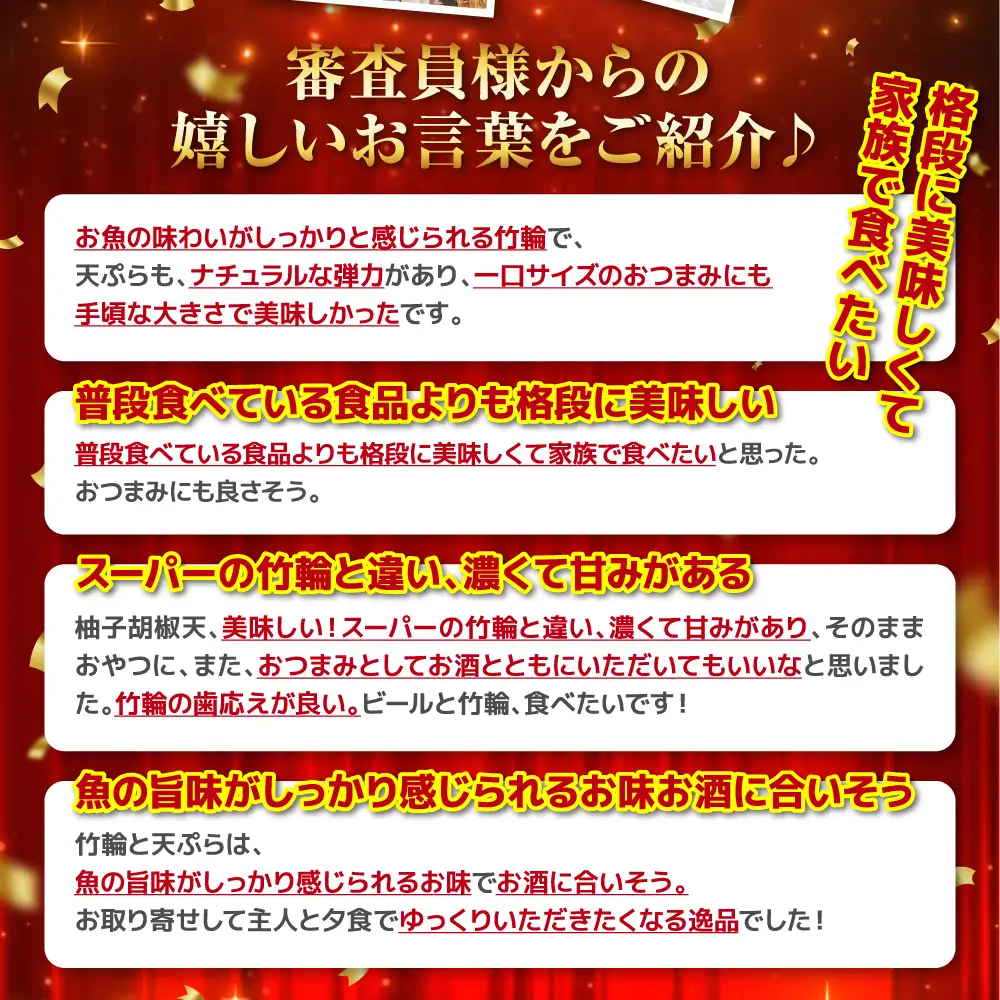 【着日指定必須】日奈久竹輪 天ぷらセット（梅）ちくわ ちぎり天 ピリ辛天 柚子こしょう天