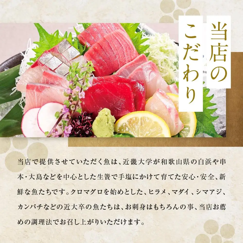 お食事券 3名様 コース 近畿大学水産研究所 近大マグロを食す