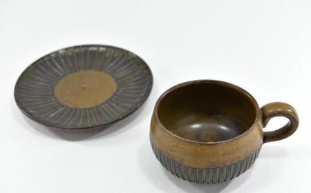  京焼 コーヒー碗 / 皿 「 新羅釉 木賊紋 」( 黒 )   工芸品 伝統工芸 食器 珈琲 コーヒー カップ ソーサ― 受け皿 ブラック コップ 食洗器 OK 宇治田原 京都 