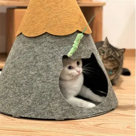 不織布ねこハウス【にゃろにも】黄×グレー【1445370】