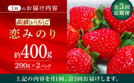 【先行予約】 高級いちご先行予約3回定期 恋みのり約400g(200g×2)苺いちごイチゴ有機栽培ZBB008