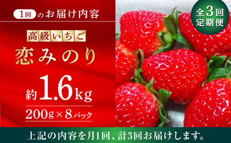 【先行予約】 高級いちご先行予約3回定期 恋みのり約1600g(200g×8) 有機栽培いちご苺ストロベリーZBB010