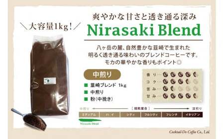 コーヒー 粉 【1949年創業ロースター】 韮崎ブレンド 1kg [コクテール堂 山梨県 韮崎市 20743527]